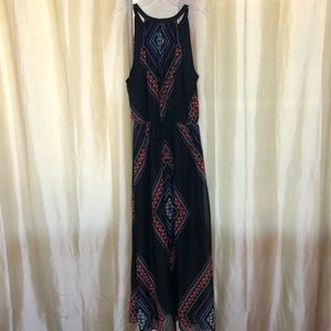 A black with a colorful design dress